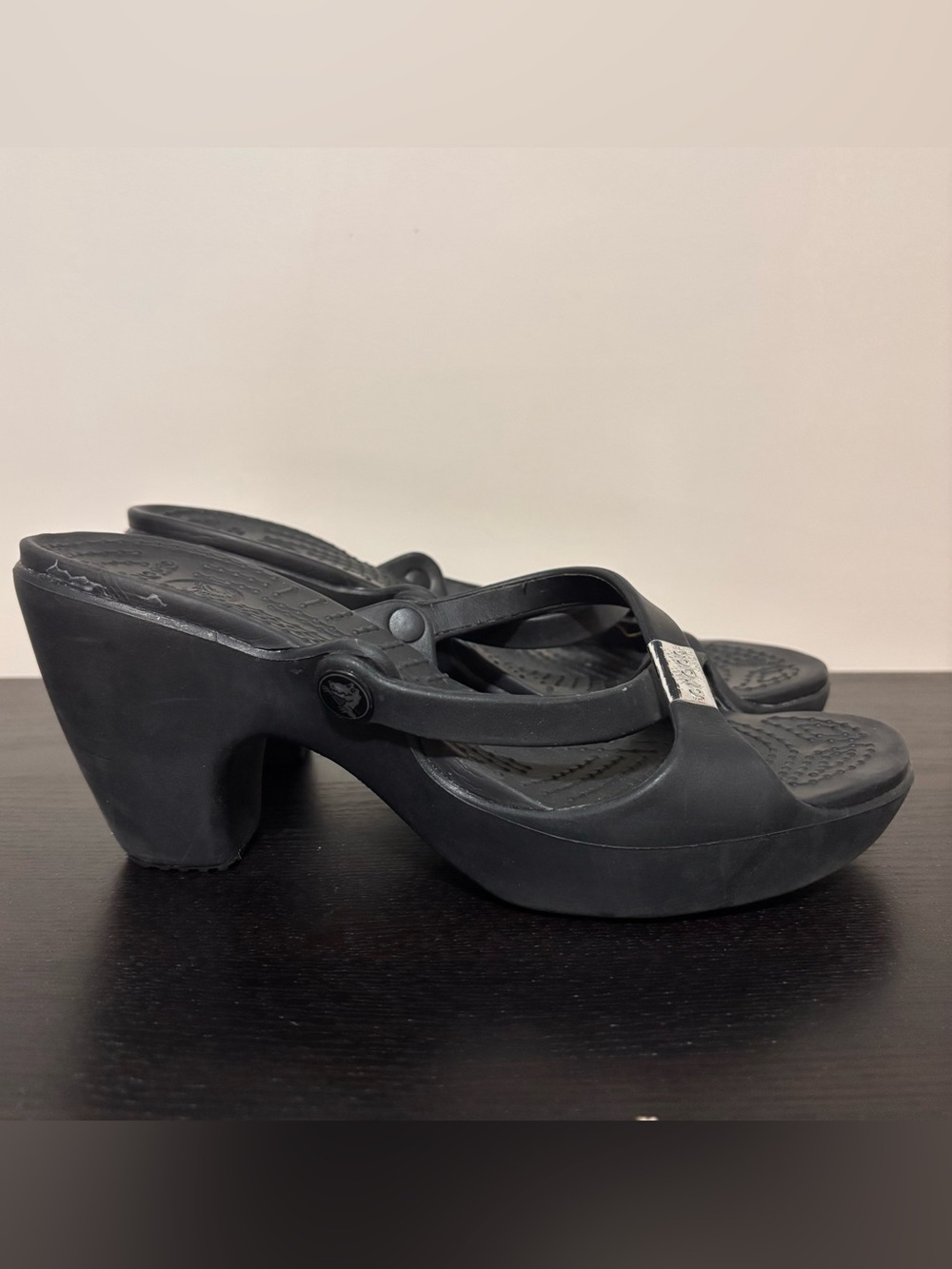 CROCS Black Platform Heeled Mules | Womens Sz 10